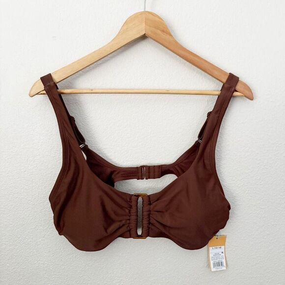 KONA SOL | NWT Brown Rectangle Bralette Bikini Top Adjustable Strap | Size Large - Picture 3 of 8